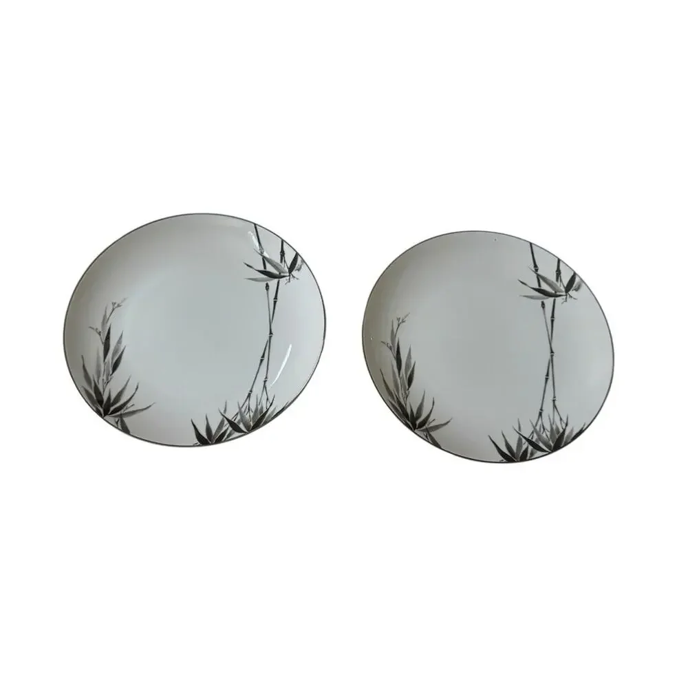 VTG‎ Sango Black Bamboo Japan Salad Plates (2) #6518 Discontinued Brunch 1980’s